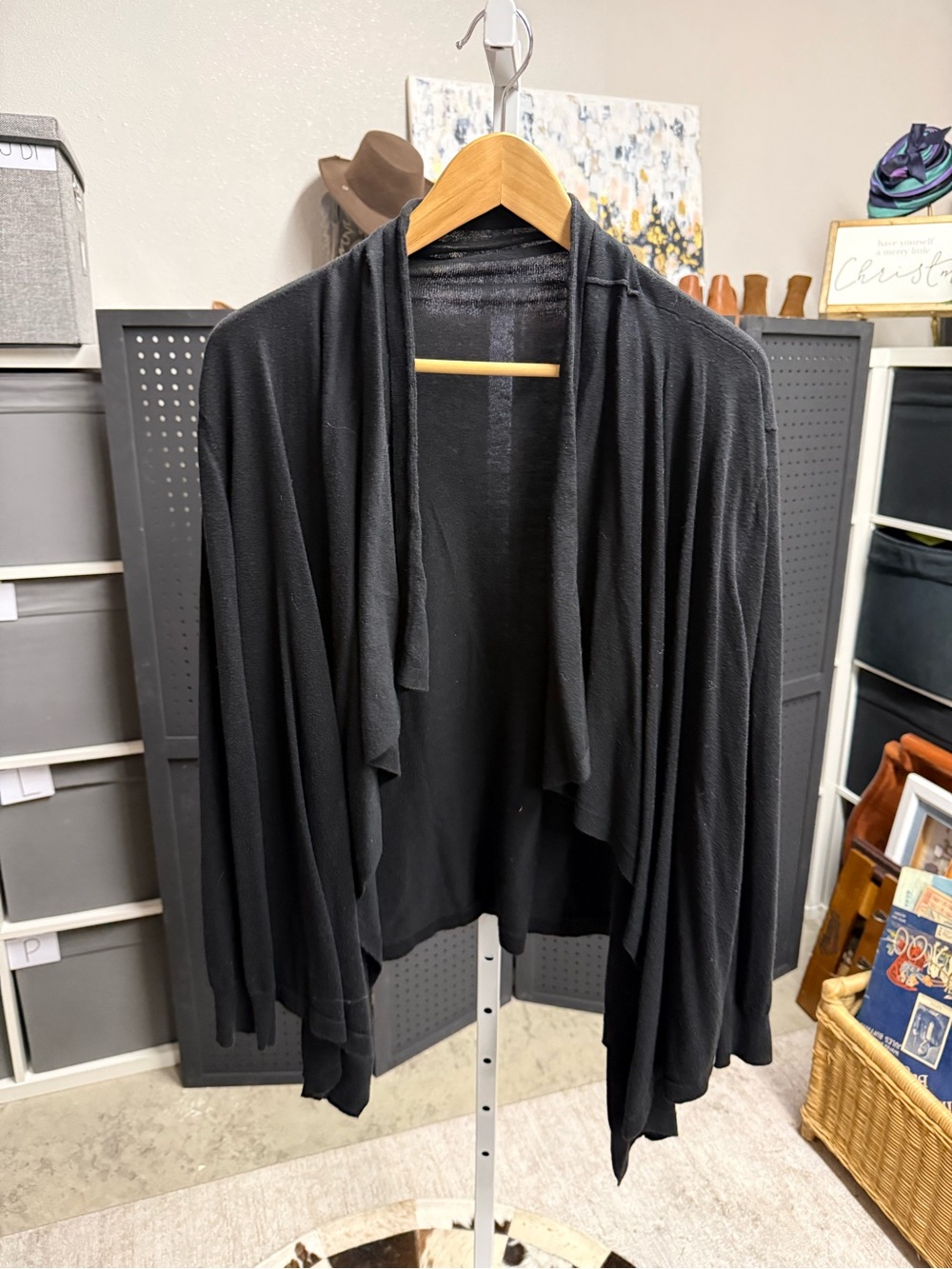 DKNY (?) Black Draped Open Front Cardigan